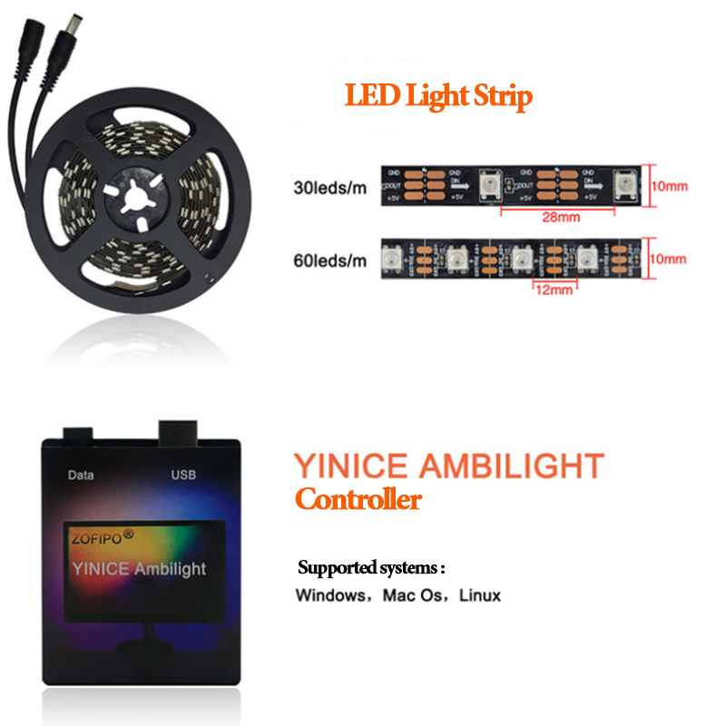 DC5V WS2812B Digital Dream Color Ambilight Display Synchronization Computer Computer Screen Backlighting Addressable LED Light Strip Kit DC5V WS2812B Digital Dream Color Ambilight Display Synchronization Computer Computer Screen Backlighting Addressable LED Light Strip Kit